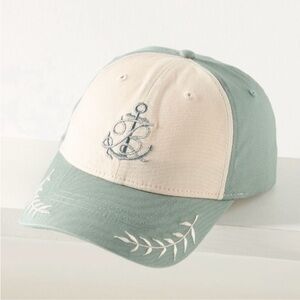 NEW! ANTHROPOLOGIE Coney Island Picnic Nautical Monogram Cap B Sage/Off White 🐾